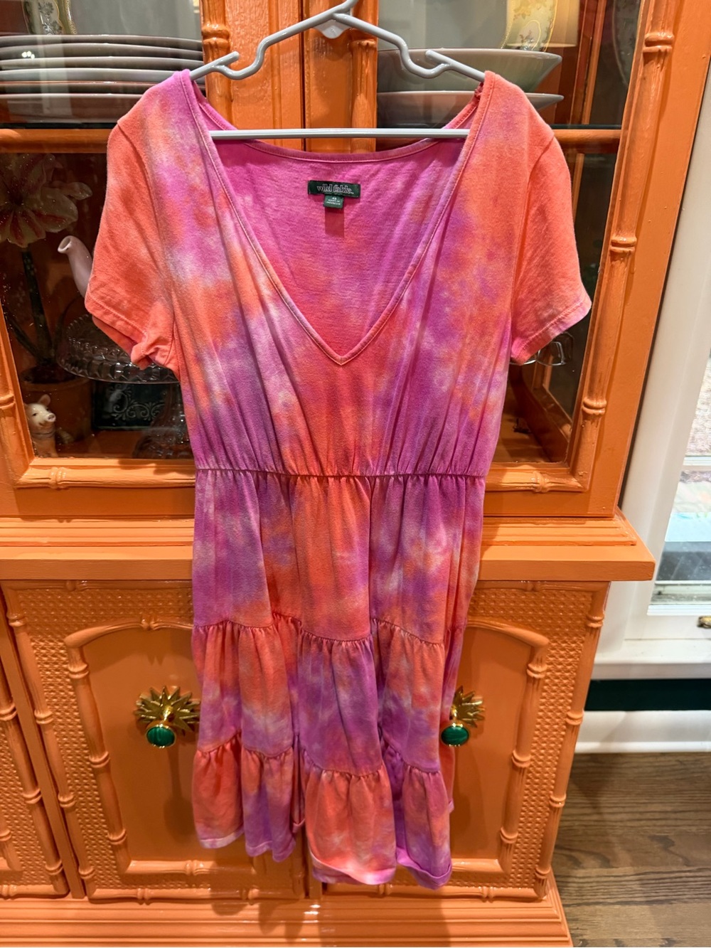 wild fable Pink and Orange Tie-Dye Tiered Dress